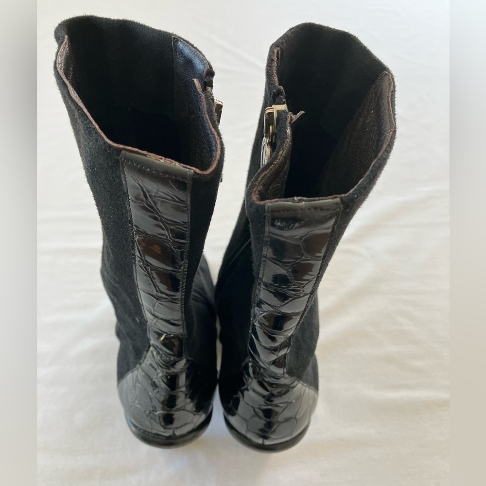 Donald J Pliner Shoe Boot Heel Stiletto Mid Calf Mottled Black Suede Black Sz 10 - Picture 7 of 17